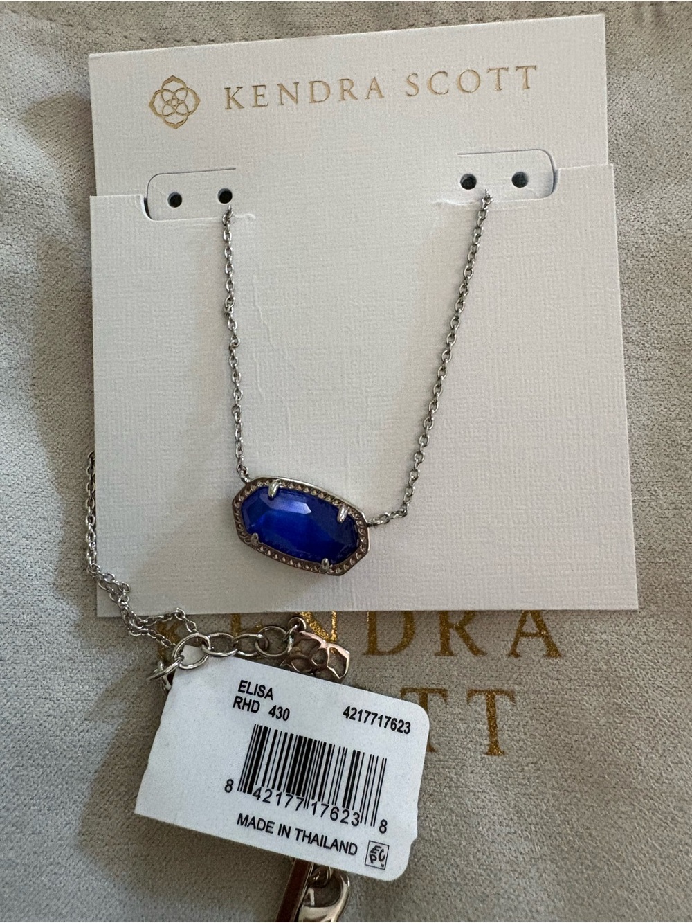 Kendra Scott Elisa Necklace in Cobalt Blue with Silver Chain